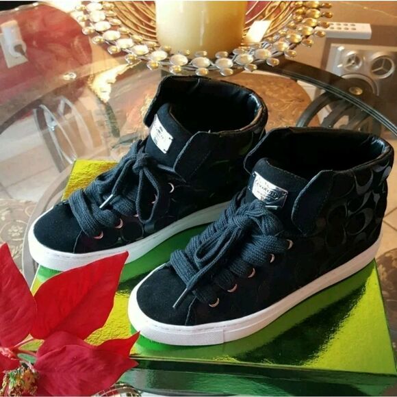 COACH RENNE SIGNATURE BLACK SUEDE SHOES - Picture 1 of 10